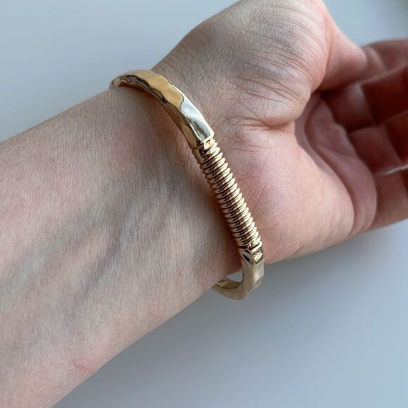 Gold Color Heart Shaped Open Cuff Bracelet - Picture 7 of 13